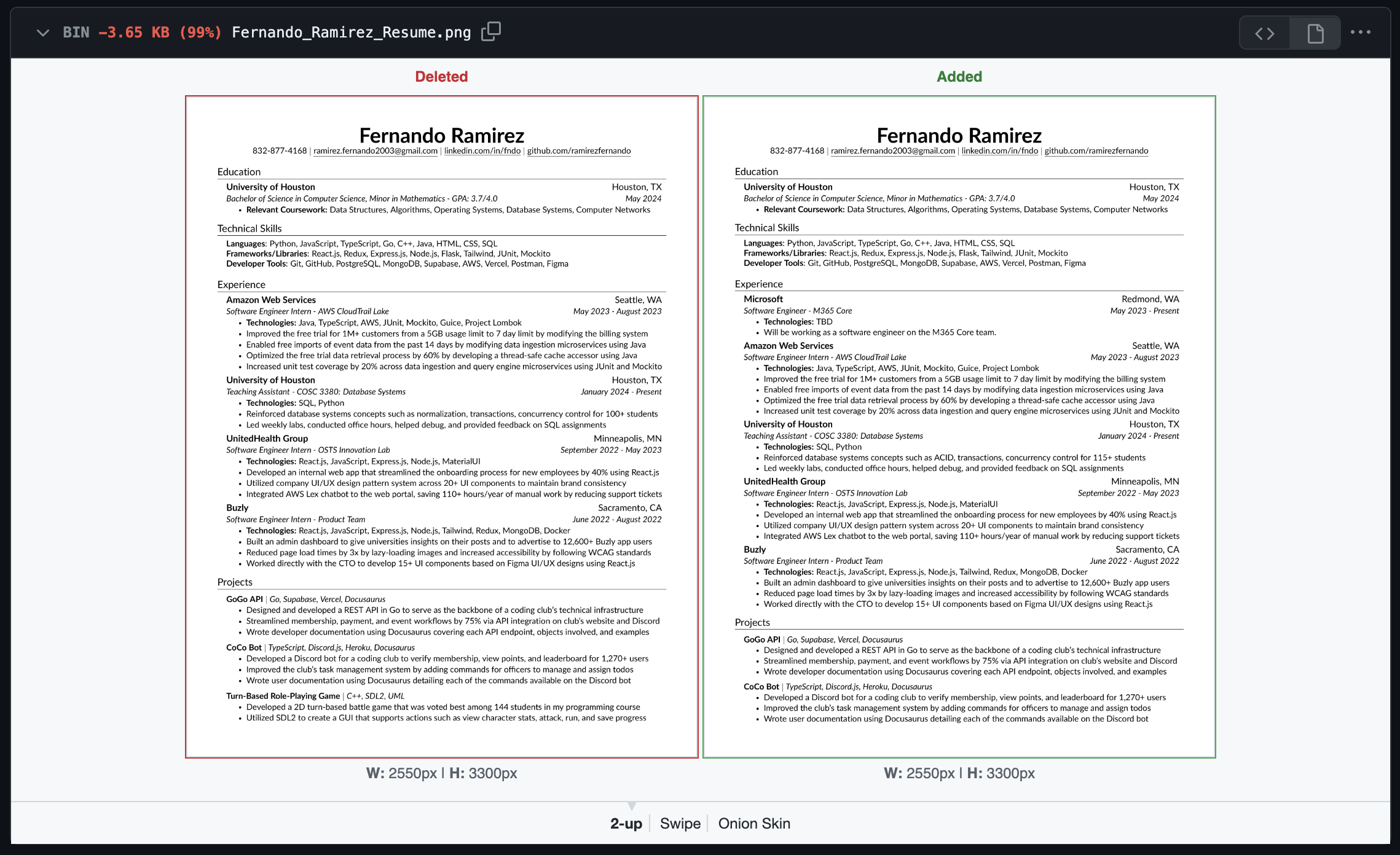 GitHub Resume Compare